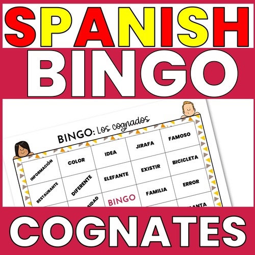 Spanish cognates bingo game activity