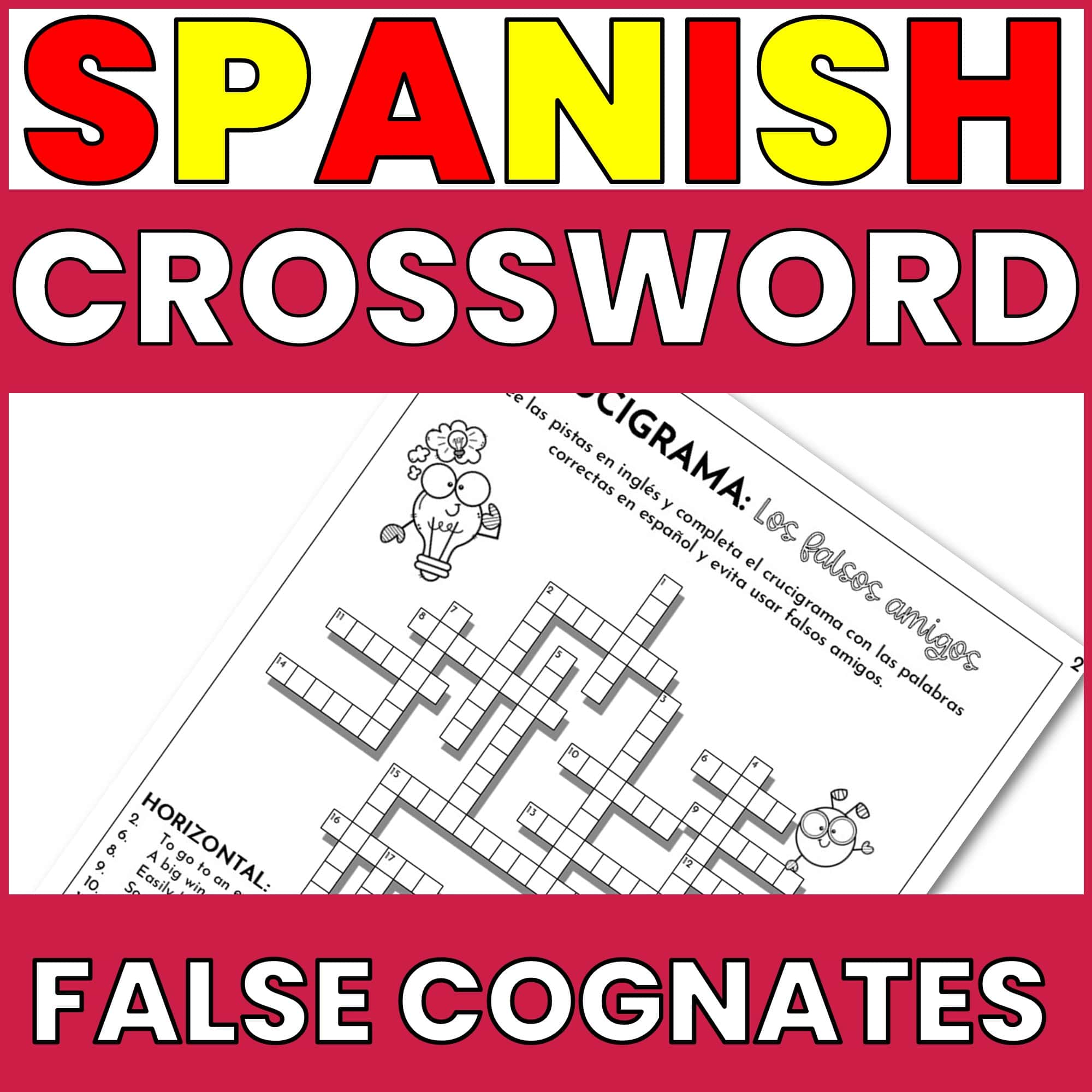 Spanish False Cognates Crossword Vocabulary Puzzle